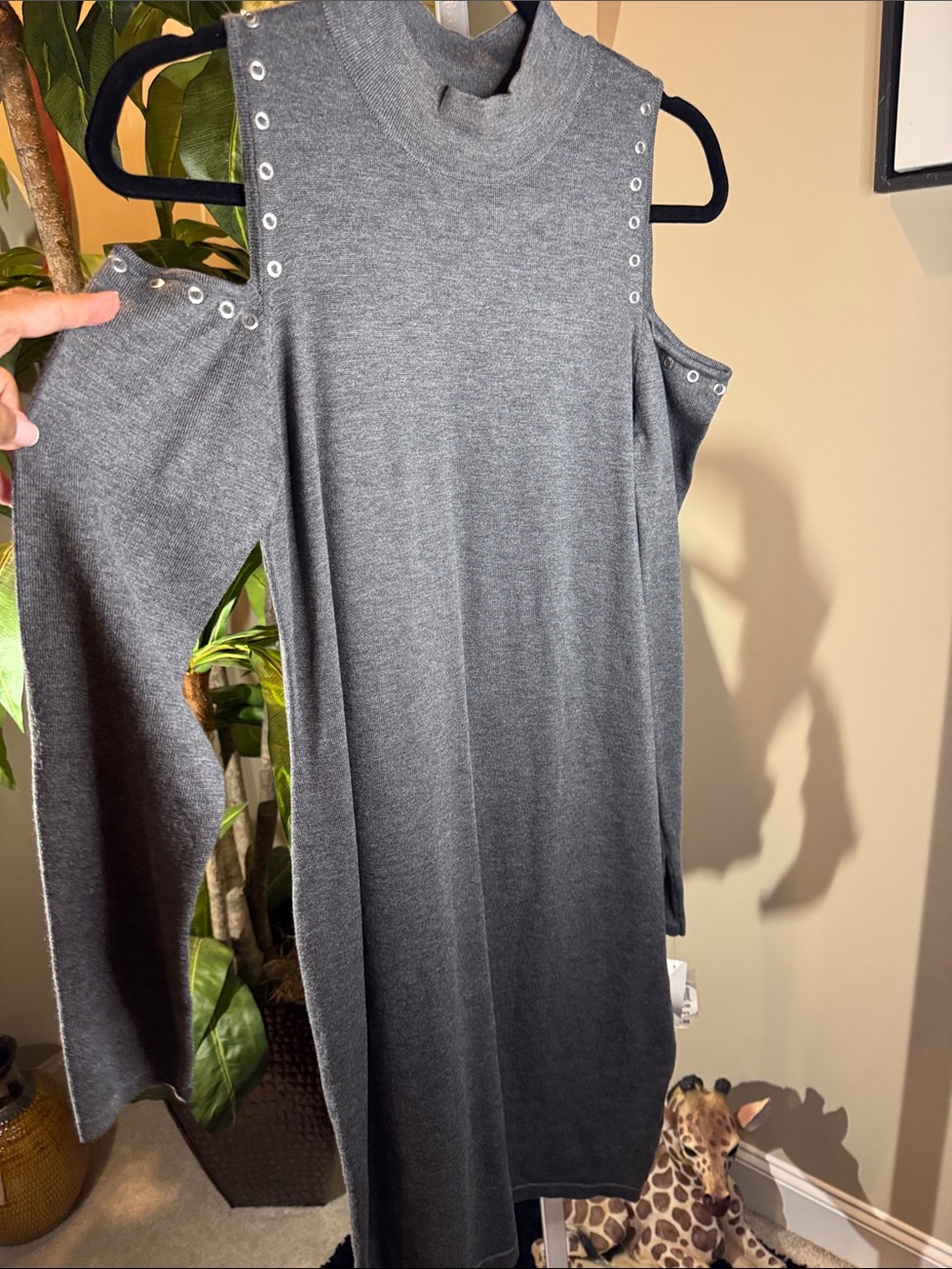 Gray Cold-Shoulder Knit Dress size M New W/Tag